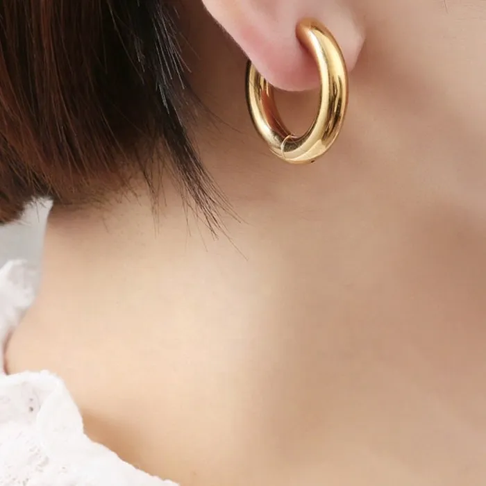 Authentic 2Pcs 10 12 14 16 18 20Mm Chunky Earring Circle Round Hoop Earrings Thick 5Mm Punk Piercing Jewelry