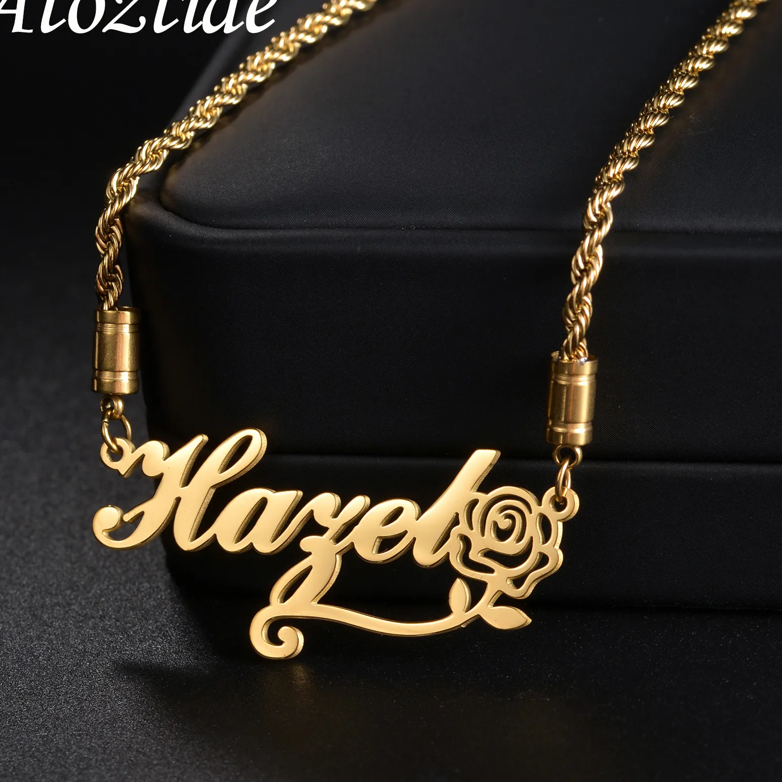Authentic Atoztide Personalized Custom Name Necklaces   Twist Chain Flower Nameplate Pendant Birthday Jewelry