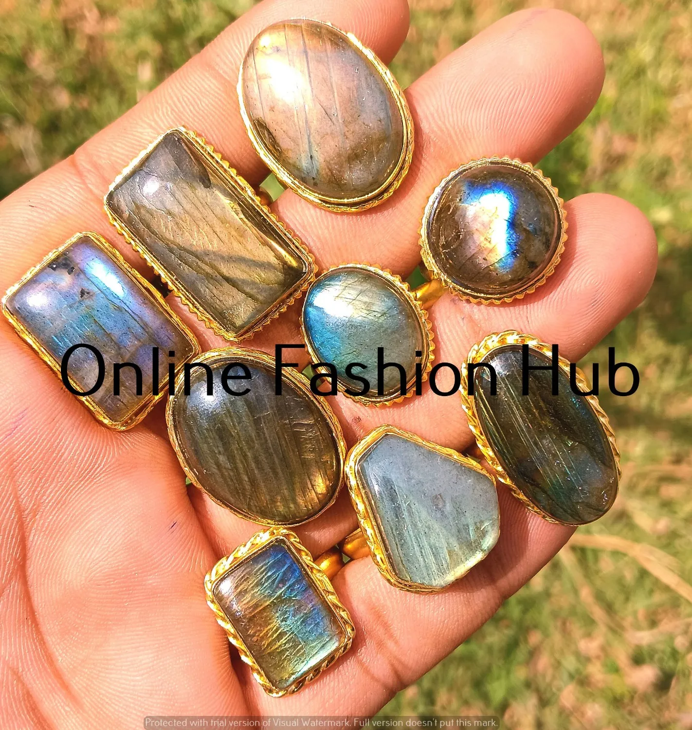 Authentic Labradorite Gemstone  Ring Lot 18K Gold Plated Handmade Wholesale Jewelry