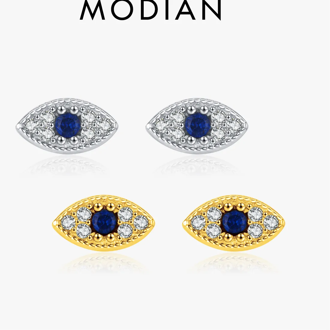 Authentic Modian 925 Sterling Silver Small Tiny Eye's Stud Earrings Gold Color Fine Earrings Girls Fine Jewelry