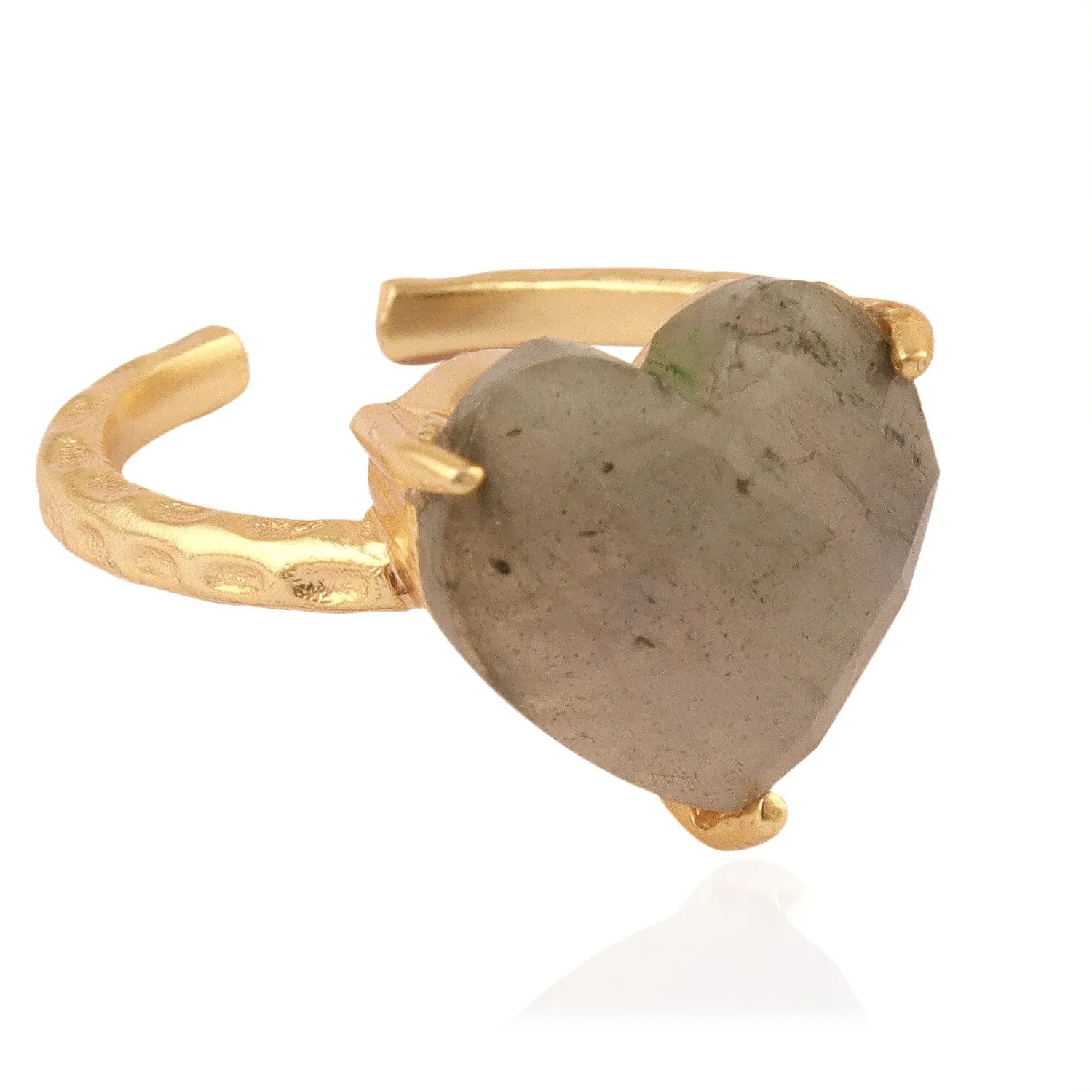Authentic Heart Shape Ring Natural Gemstone & Chalcedony Ring Gold Plated Adjustable Rings