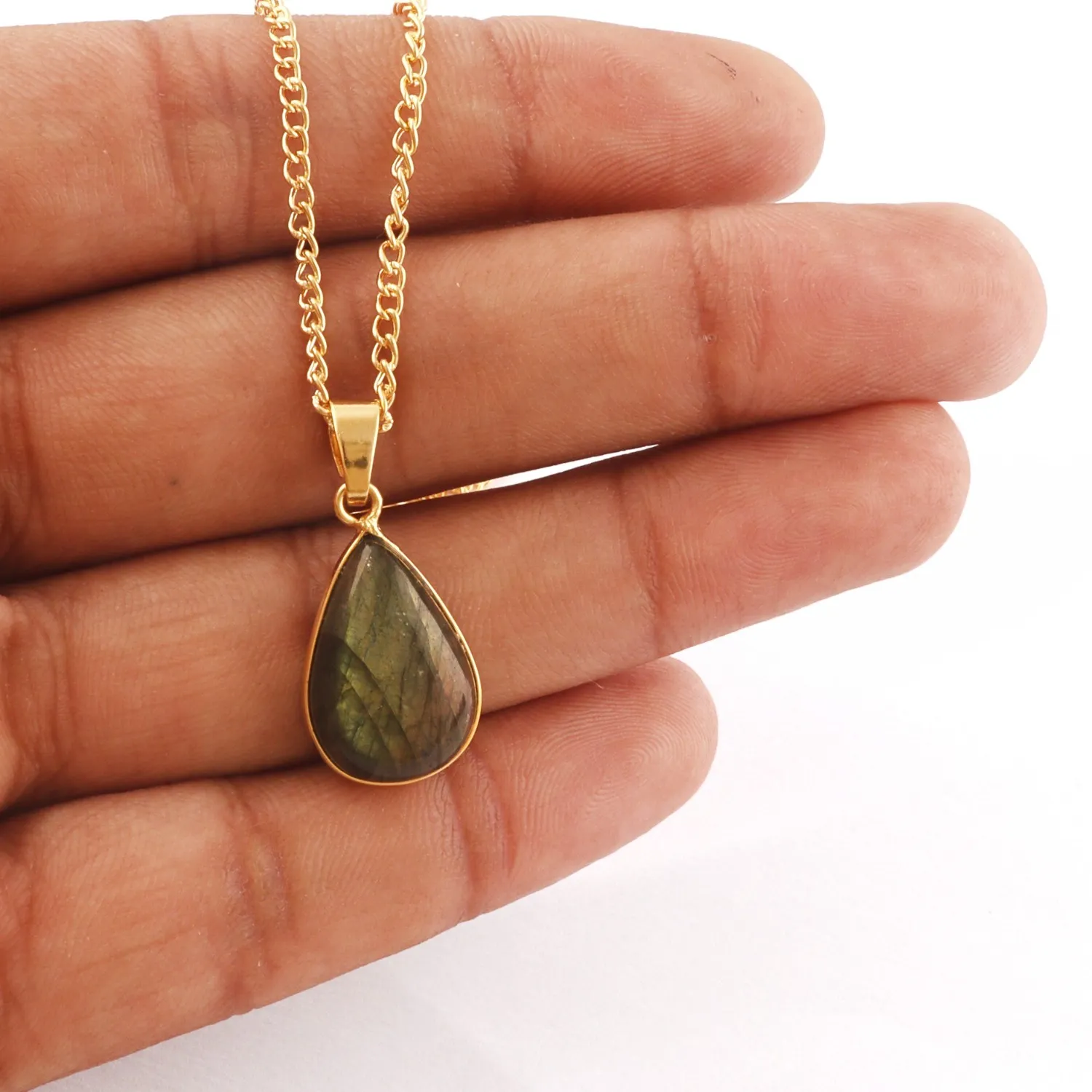 Authentic The Celestial Veil: Pear-Cut Labradorite Pendant