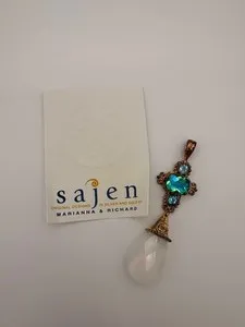 Authentic Sajen Gold- Plated Cruciform Pendant With Moonstone And Blue Topaz