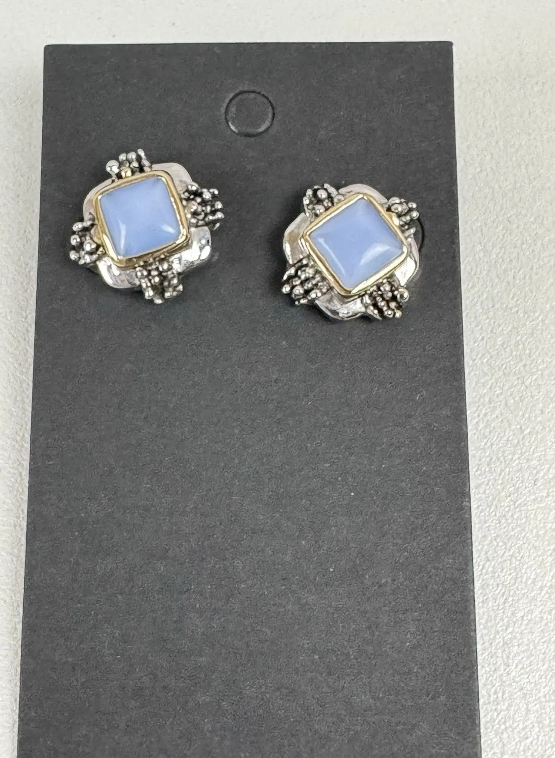Authentic Premier Designs Atlantis Faux Moonstone Pierced Earrings SS & Gold Plated