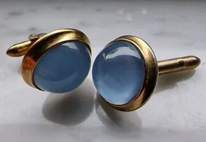 Authentic Vintage Cavalier Iridescent Synthetic Moonstone Gold Plated GP Cuff Links