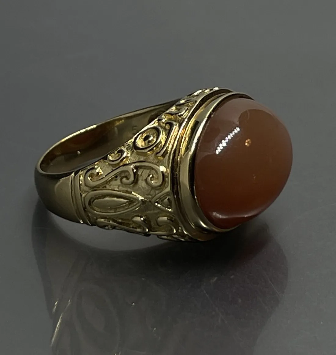Authentic Clyde Duneier CID Size 5 Ring Sterling Silver 925 Gold Plated Peach Moonstone