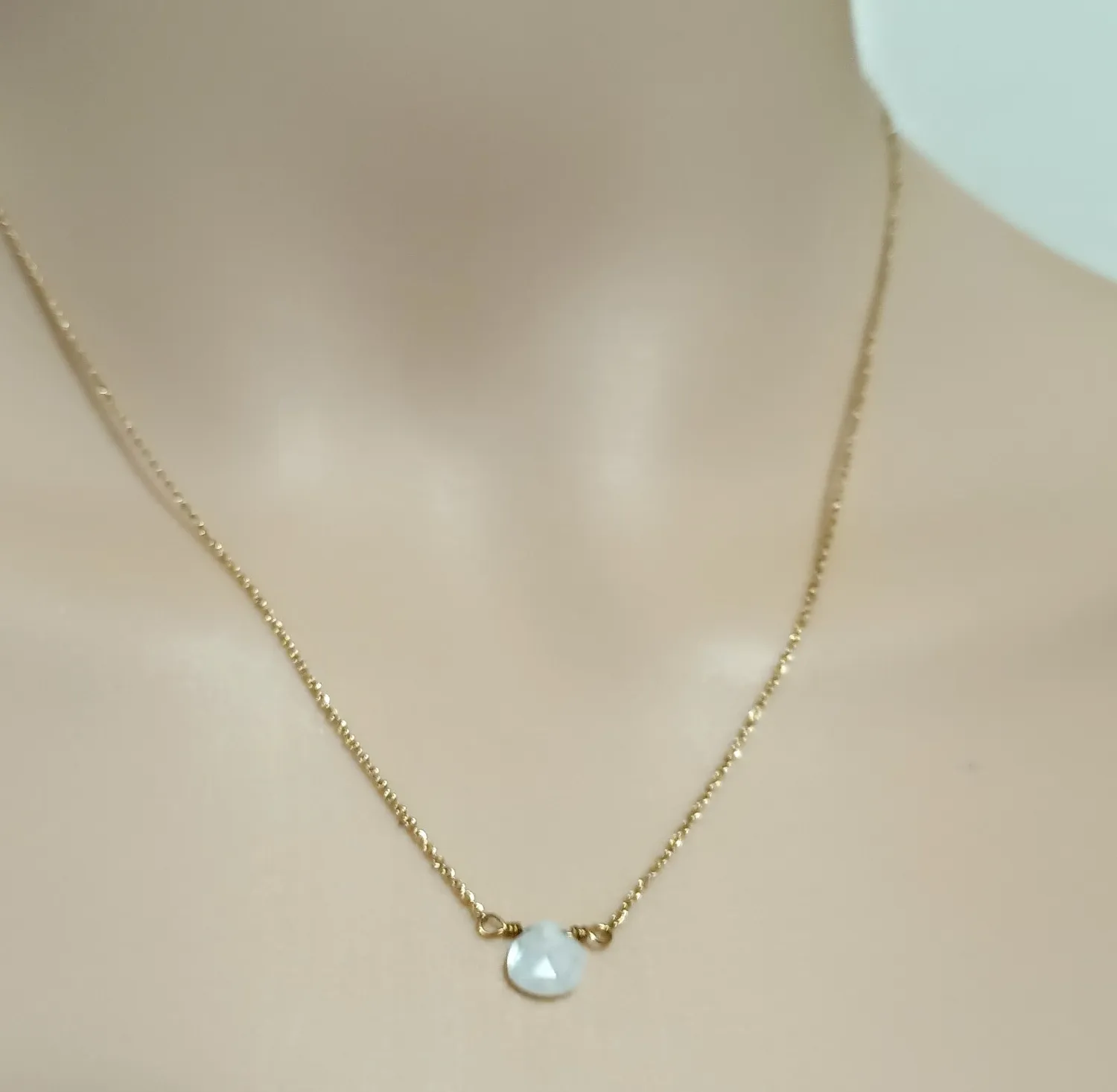 Authentic Luna Norte Faceted Moonstone Teardrop Gold Plated Chain Necklace Genuine Stone