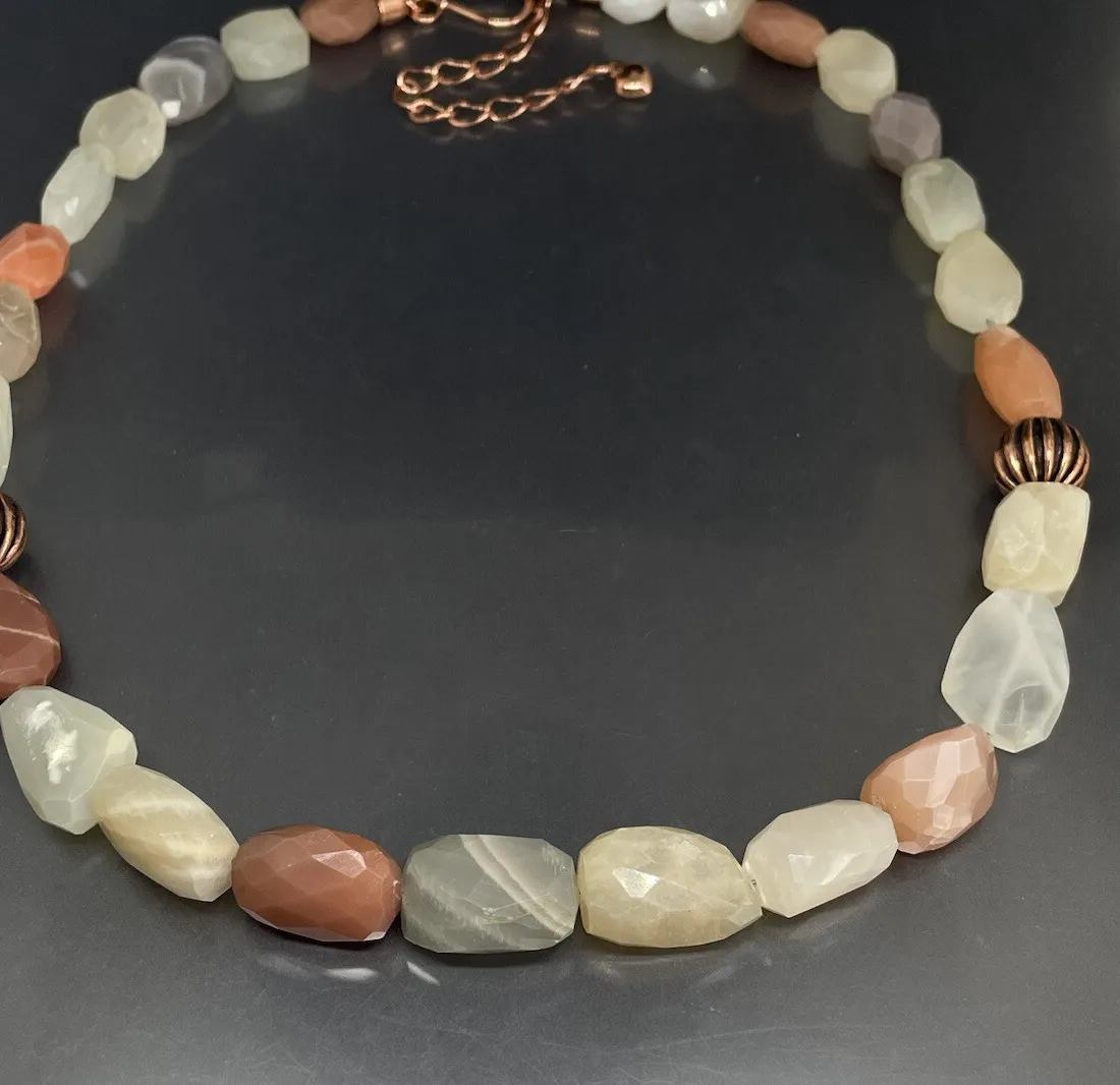 Authentic Celestial Luminescence Multicolor Moonstone and Rose Gold Talisman