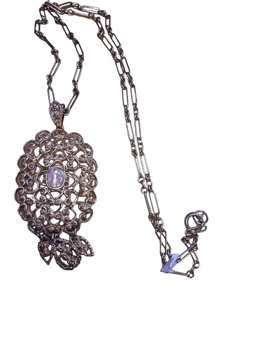 Authentic Celestial Luminescence: Vintage Gold-Plated Moonstone Talisman