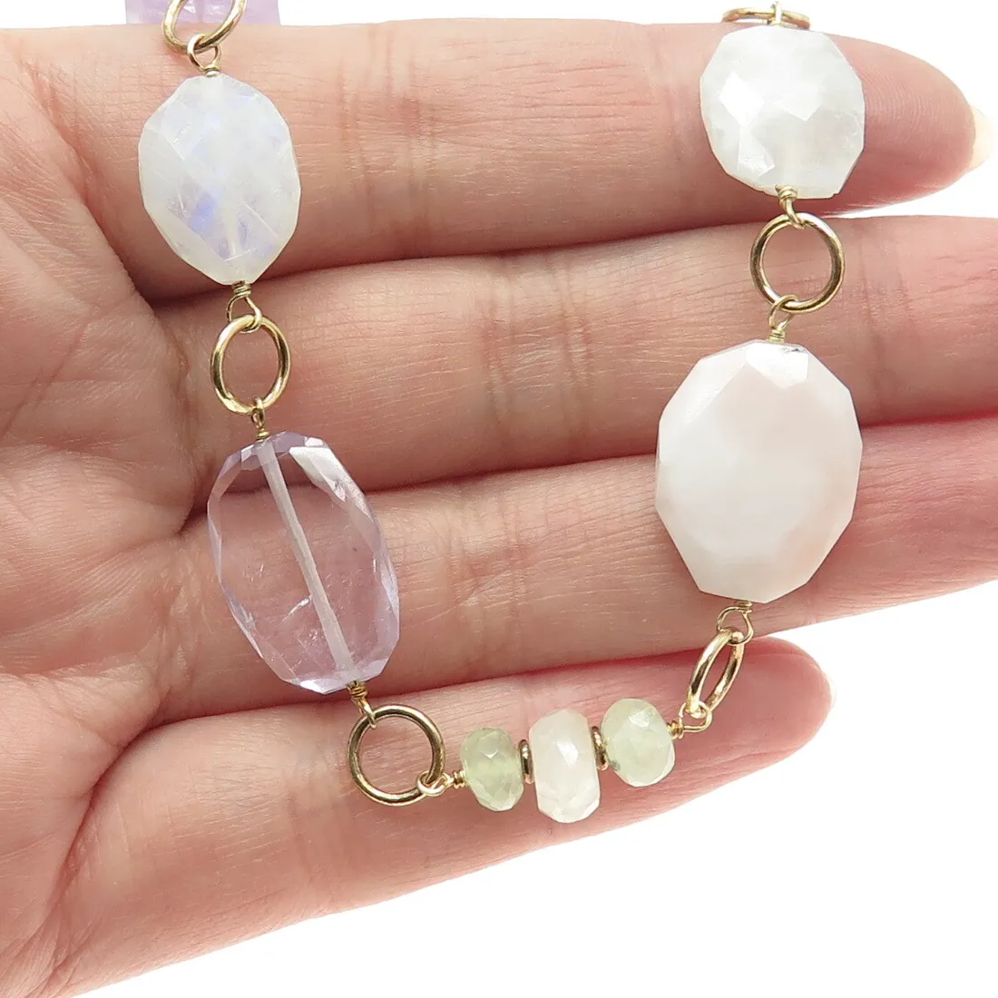 Authentic RARITIES 925 Sterling Silver Gold Plated Quartz Amethyst Moonstone Necklace 36"