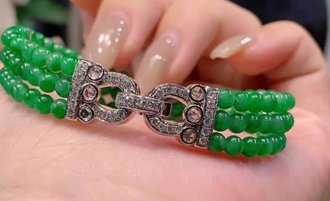 Authentic Triple Strands 7.5- 8 Stunning Aaa 6Mm Real Natural Green Jade Bracelet