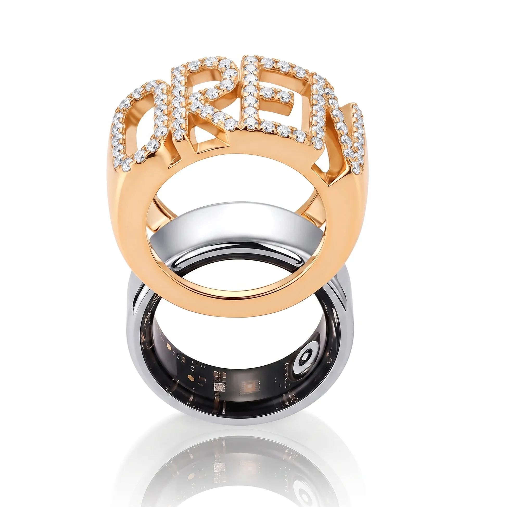 Custom Name Moissanite Ring Made 18K Gold Plated Pave Smart Ring Cover Compatible With Oura Ring Gen 5 Or 4 Jewelry