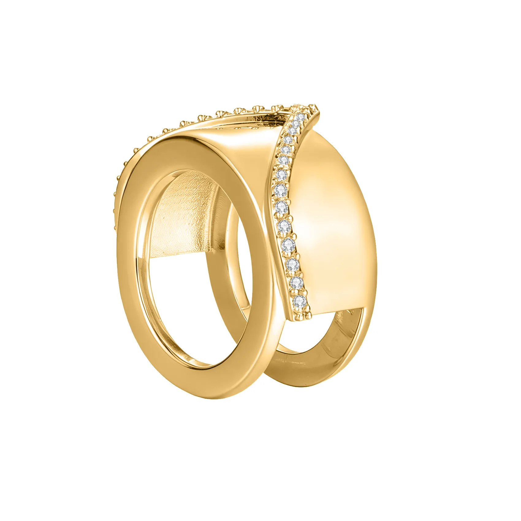 Authentic V- Shape Pave Zircon Ring Cover A Golden Vow Of Protection And Light