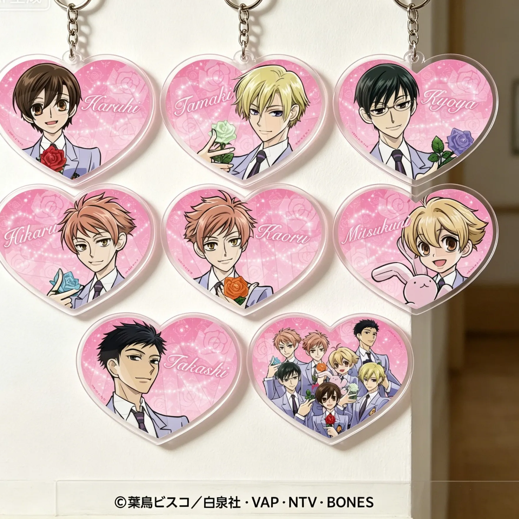 Ouran High School Host Club Haruhi Fujioka Sakura Pale Tone Series Heart Shape Acrylic Pendant Keychains Bag Decorations