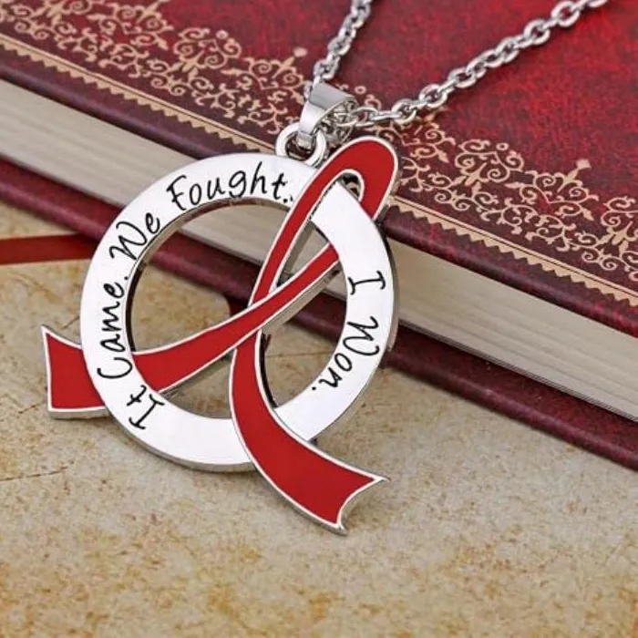 Authentic Awareness Ribbon Pendant Necklace Engraved Slogan Multicolor Survivor Inspirational Memorial Jewelry
