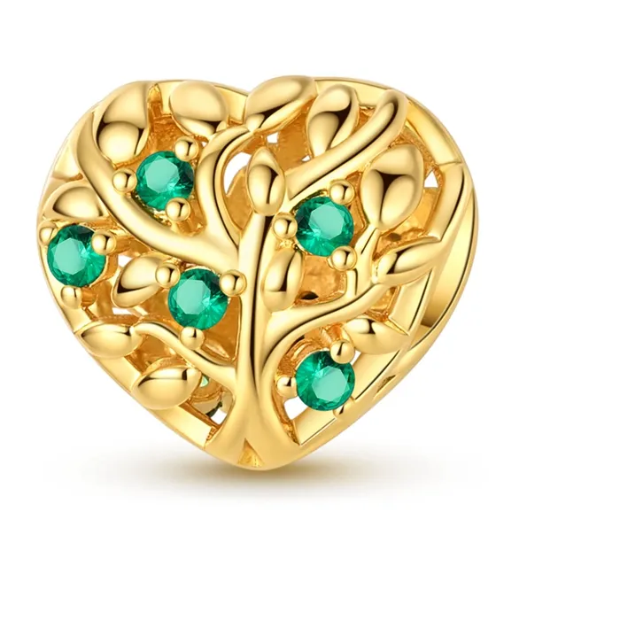 Authentic Gold Plated 925 Sterling Silver Love Tree Life Charms Bead Cz Zircon Dangle Fit Original Bracelet Diy Jewelry