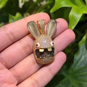 Authentic Iced Rabbit Pendant 14k Gold Plated Hip Hop Gamer Bling AntiTarnish Rope Chain