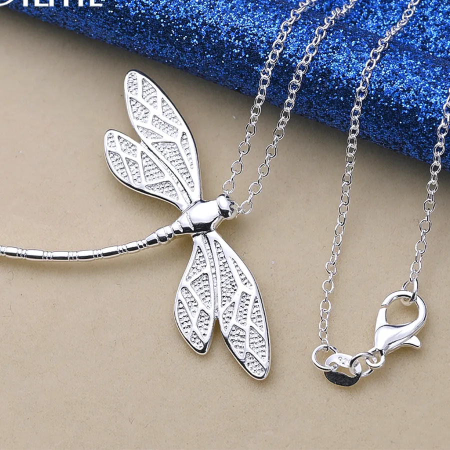 Authentic Doteffil 925 Sterling Silver 40- 75Cm Chain Big Dragonfly Pendant Necklace Jewelry