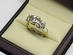 Authentic 14k Yellow Gold Plated 2Ct Round Cut Lab-Created Diamond 3 Stone Engagement Ring