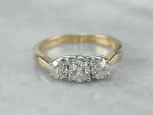 Authentic 2Ct Lab Created Diamond Round 3-Stone Engagement Ring 14k Yellow Gold Plated