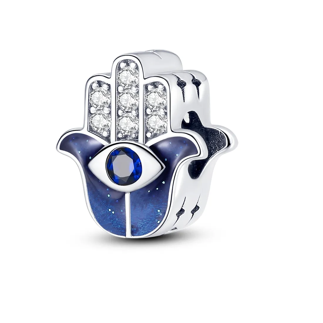 Authentic Celestial Hamsa Amulet Blue Cz Shield Of Divine Grace