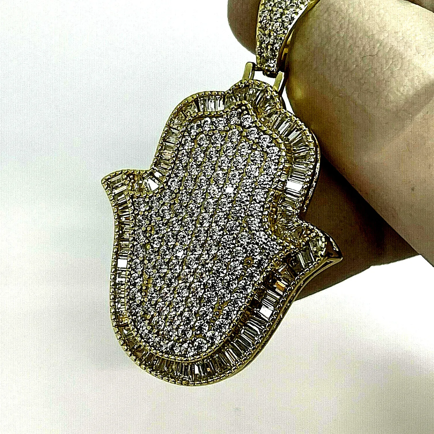 Authentic The Radiant Hand of Protection 14K Gold Plated Moissanite Hamsa Pendant