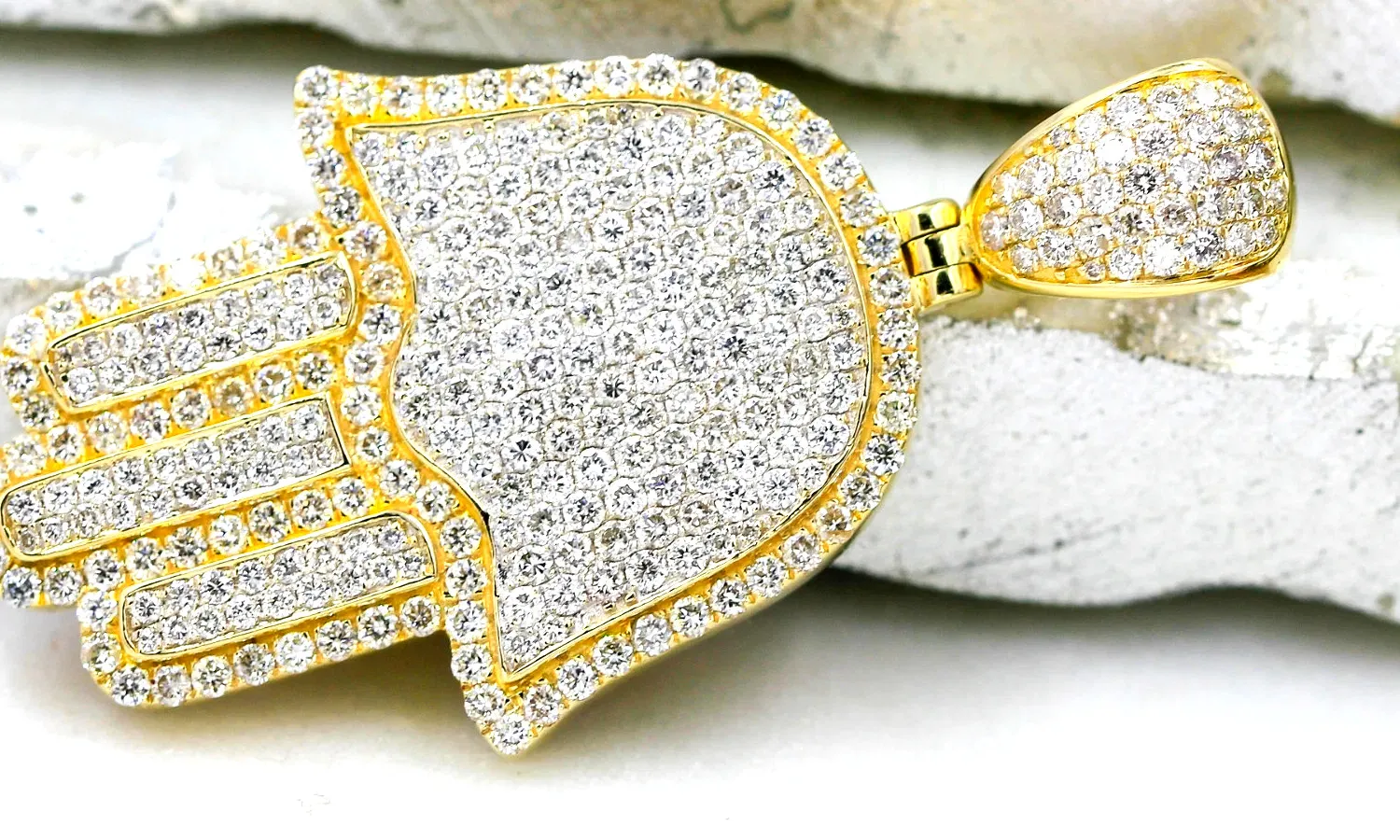 Authentic 1.50 Ct Hamsa Hand Pendant Round Cut Certified Moissanite 14K Yellow Gold Plated