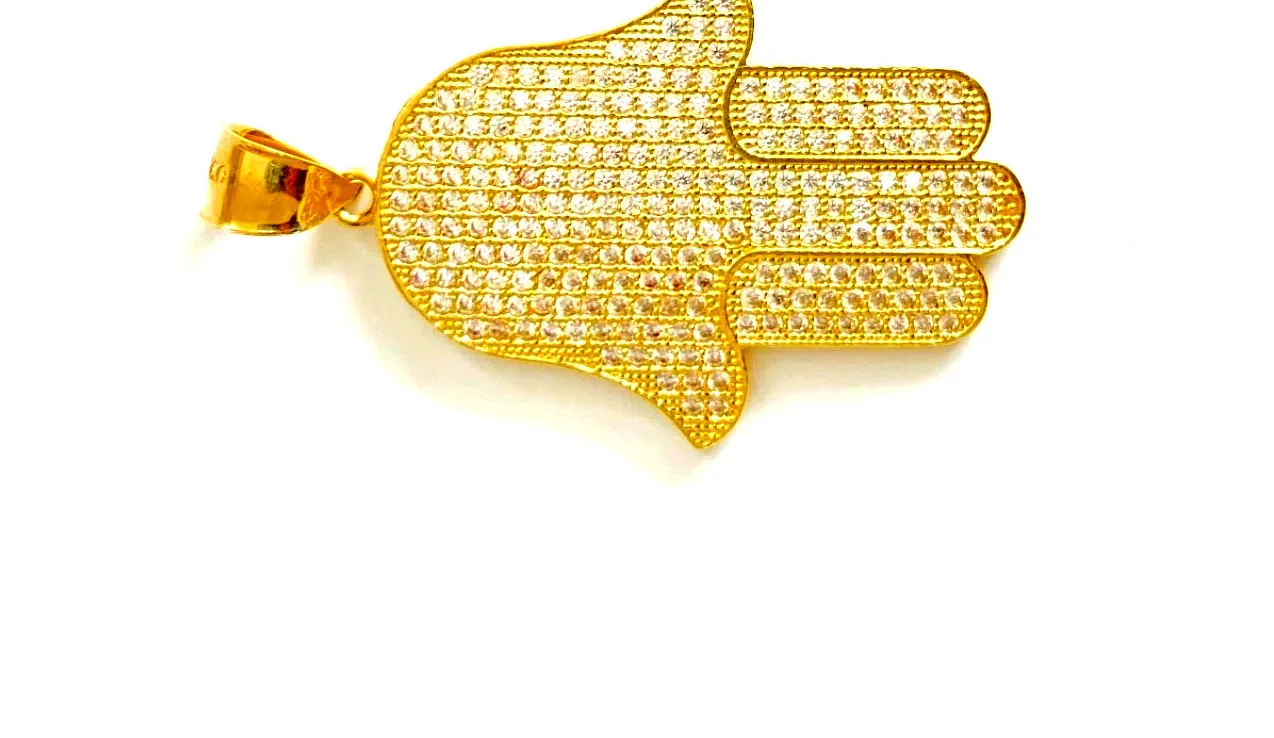 Authentic Radiant Hand of Protection 14K Gold Plated Moissanite Hamsa Pendant