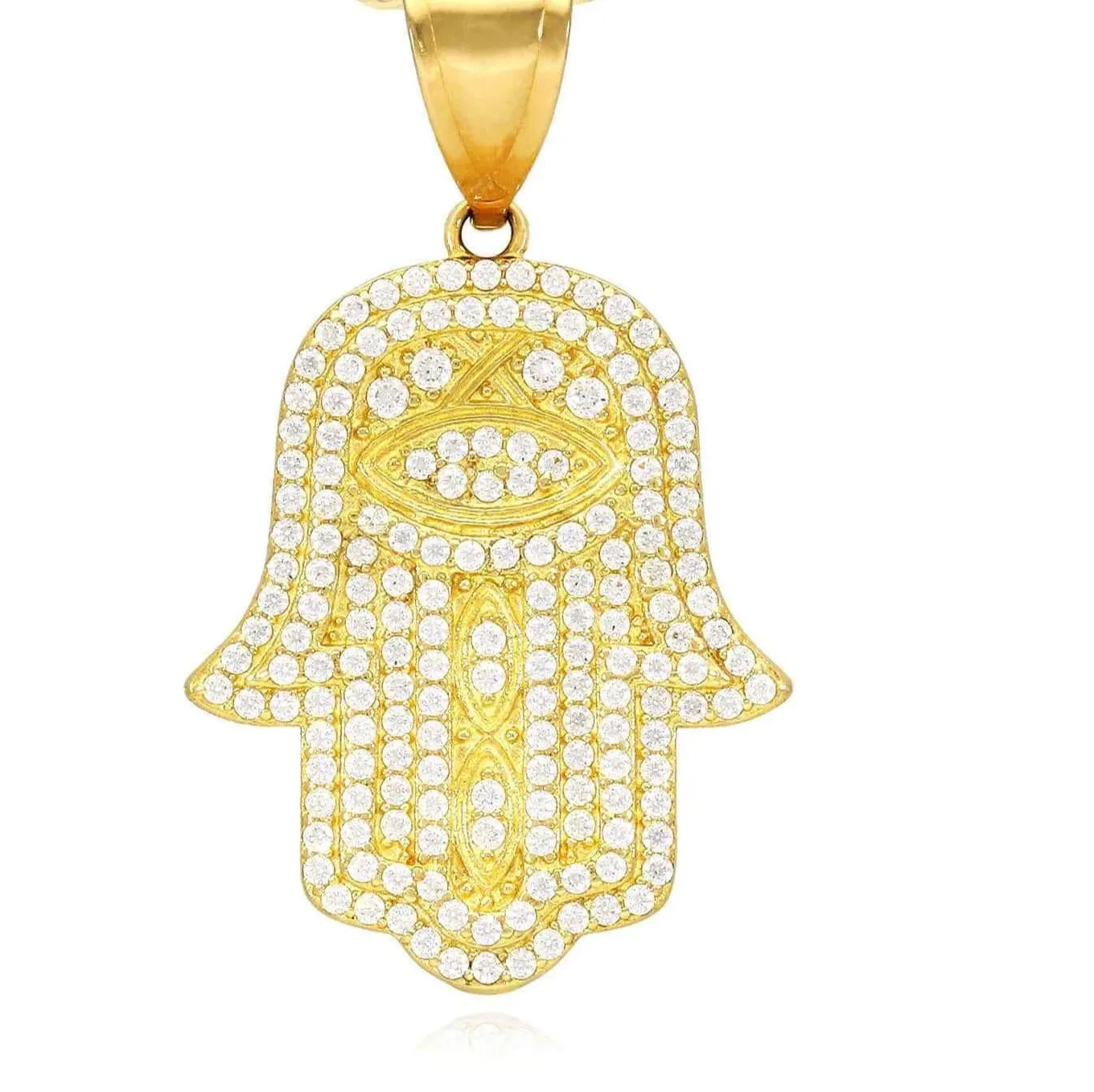 Authentic 1Ct Round Cut Certified Moissanite Hamsa Hand Pendant 14K Yellow Gold Plated