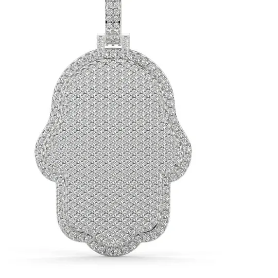 Authentic Radiant Hamsa Hand Moissanite Talisman in 14K White Gold Finish