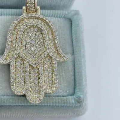 Authentic The Radiant Palm: 2-Carat Moissanite Hamsa Hand in Luminous Gold-Plated Silver