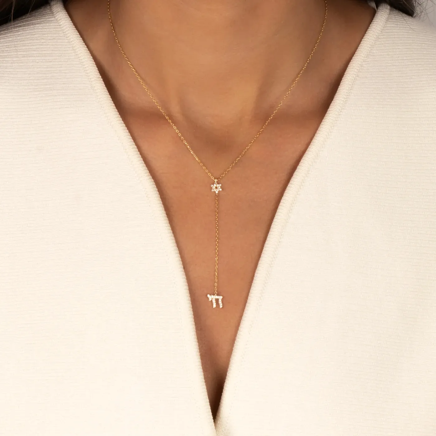 Authentic Sigil Of The Chai A Gold- Plated Hexagram Lariat Of Light And Vitality