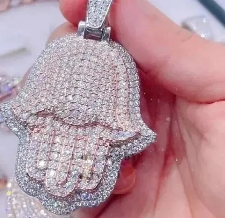 Authentic Guardian of Good Fortune: Moissanite Hamsa Hand Men's Pendant