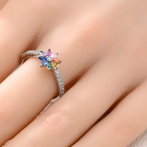 Authentic Radiant Rainbow Bloom Ring Of Joyful Spirit