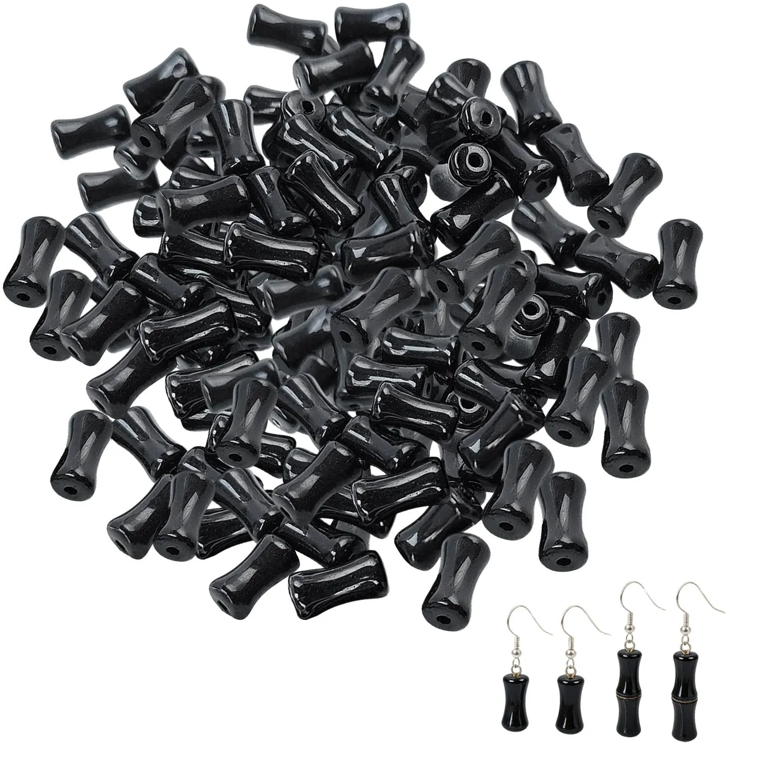 Authentic 50Pcs 4X8Mm Black Color Glass Beads Columnar Tubular Loose Beads Bamboo- Shaped Spacer Beads For Diy Jewelry Making Bracelets