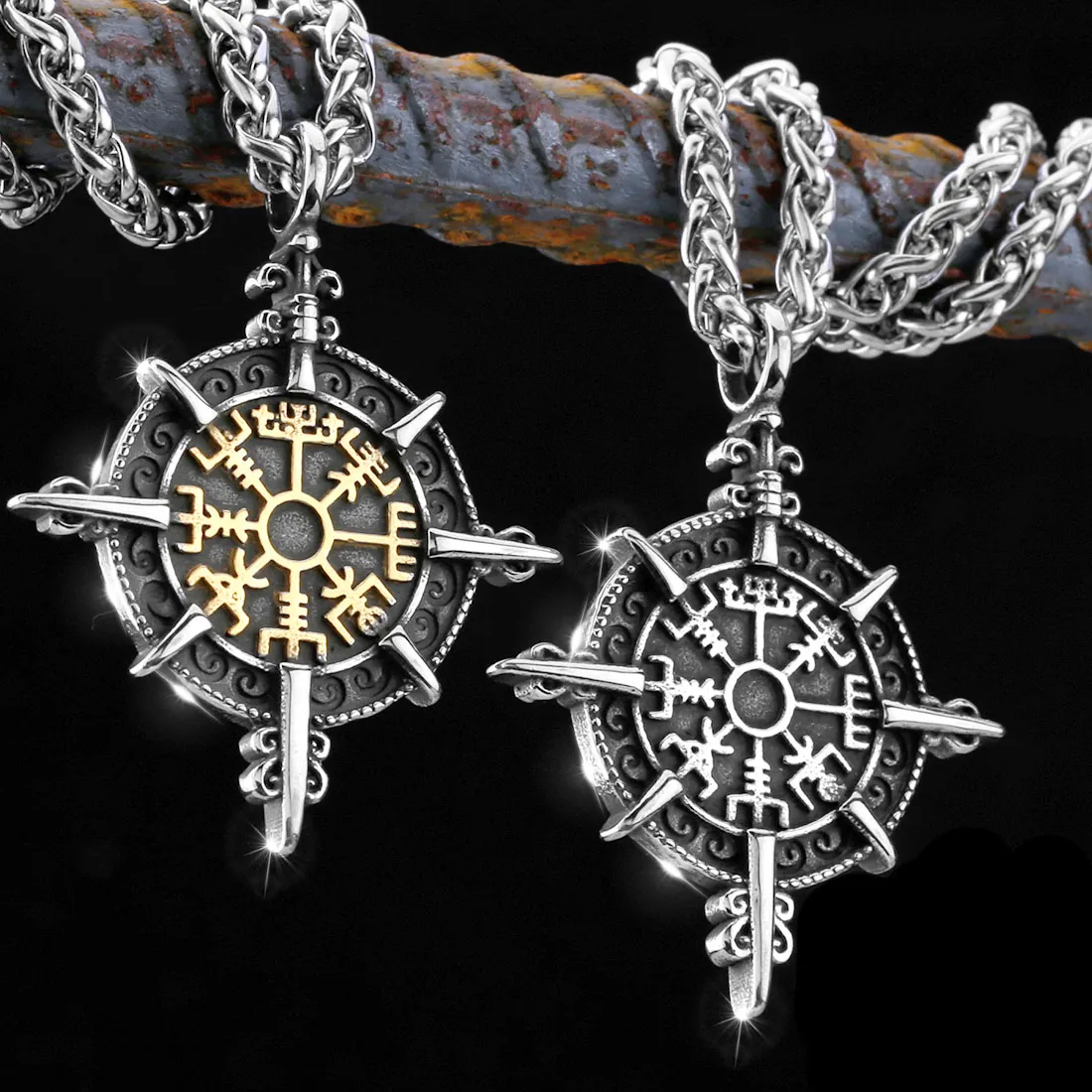 Authentic Vintage Gold Color Vikings Compass Necklace Men Antique Norse Rune Amulet Pendant Vegvisir Homme Gifts Jewelry