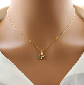 Authentic Celestial Tulip Leaf Amulet – 18K Gold‑Plated Opal Whisper