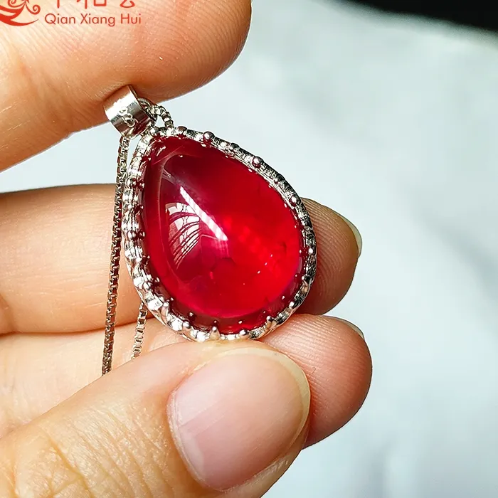 Authentic 25Ct 15X20Mm Pear Shape Red Lab Grown Ruby With Inclusions Gemstone S925 Silver Jewelry For Pendant Necklace