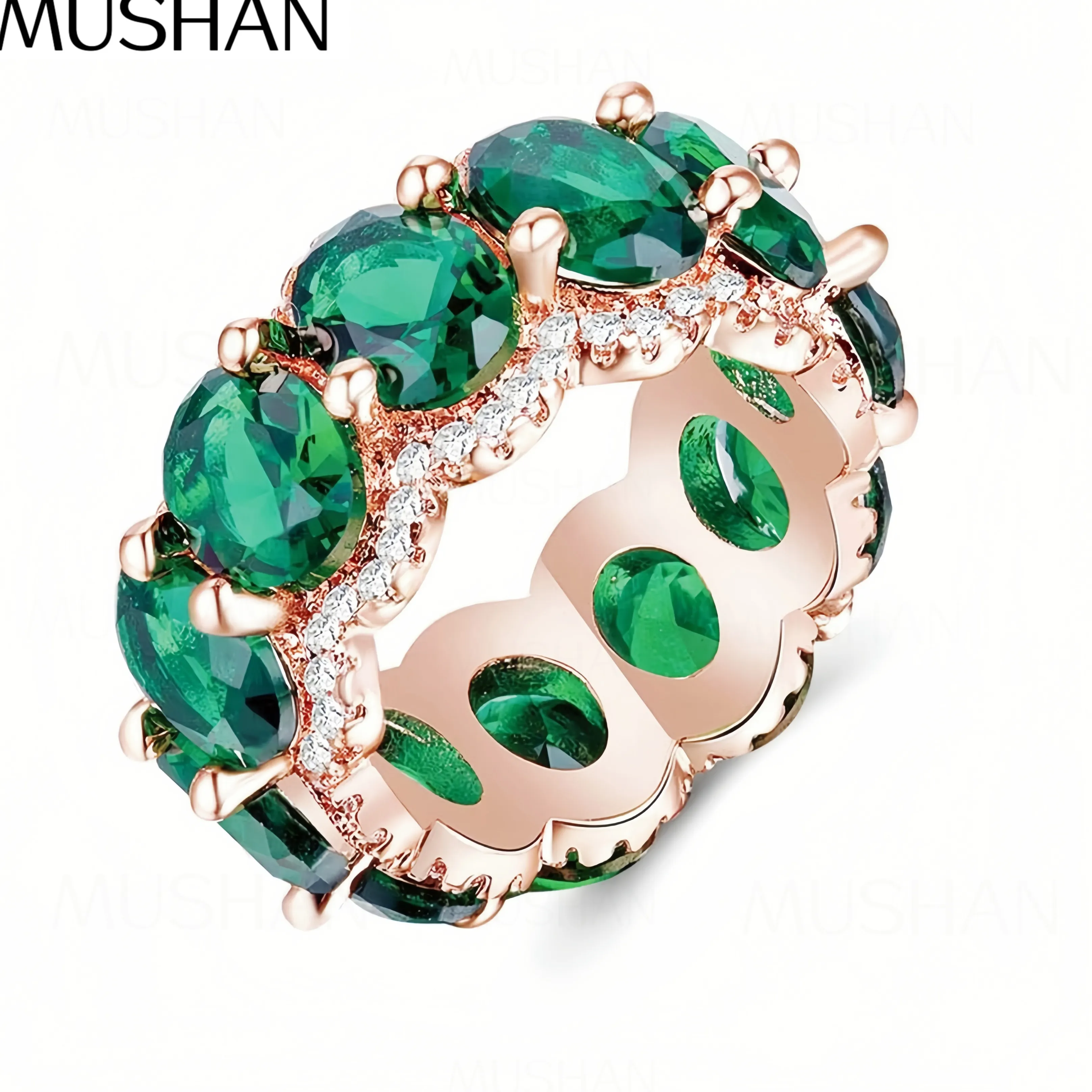 Authentic Mushan Custom Jewelry 24Ct Lab Grown Emerald Ring Band 925 Sterling Silver Rings S925 Gemstones Fine Jewelry