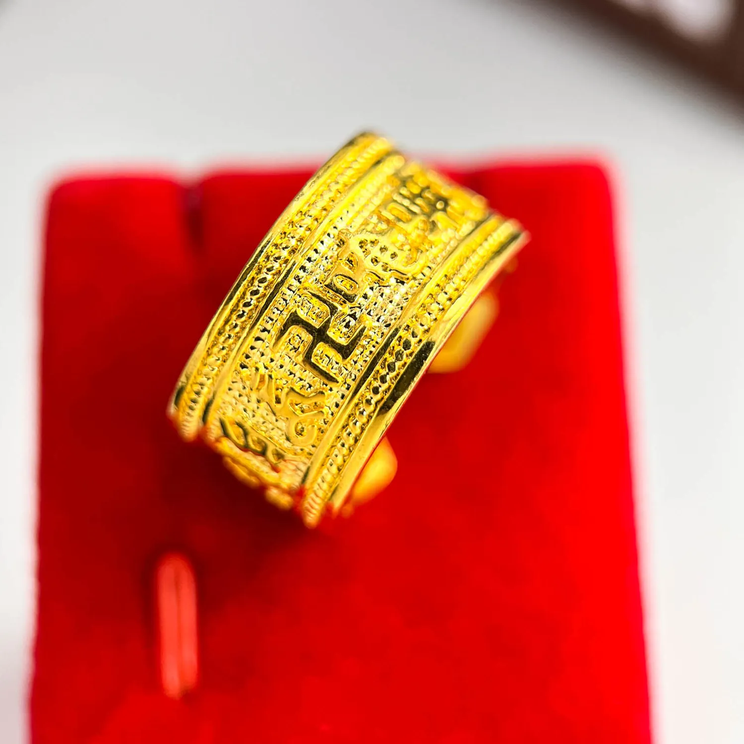 Authentic The Mantra Ring Of Six Sacred Syllables 24K Pure Gold Talisman For The Traveling Soul