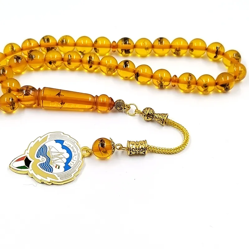 Authentic Scarab Soul Resin Tasbih Pendant- Handcrafted Islamic Prayer Beads With Golden Glow