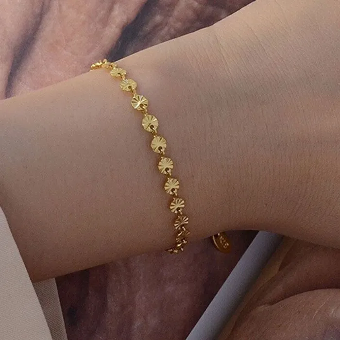 Authentic Woman 18K Gold Plated Discs Sequins Texture Bracelet Bangle Cuff