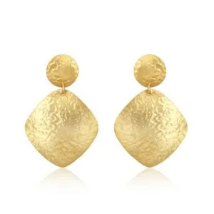 Authentic Texture Gold Plated Leaf Earrings Hand textured Design Jewelry For Lady