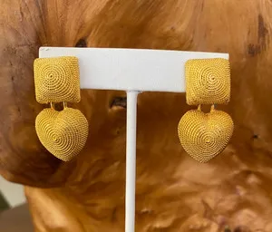 Authentic Radiant Heart Tether Amulet Earrings - Sacred Rope Texture Gold Plated Talismans