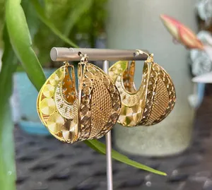 Authentic Vintage Style 14K Gold Plated Thick Hoop Earrings - Intricate Filigree & Texture