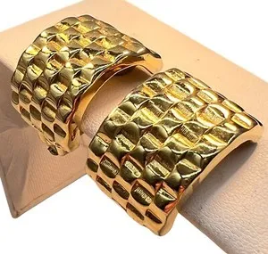 Authentic Vtg Givenchy Chunky Basket Weave Texture Gold Plated Semi Hoop Clip Earrings A7
