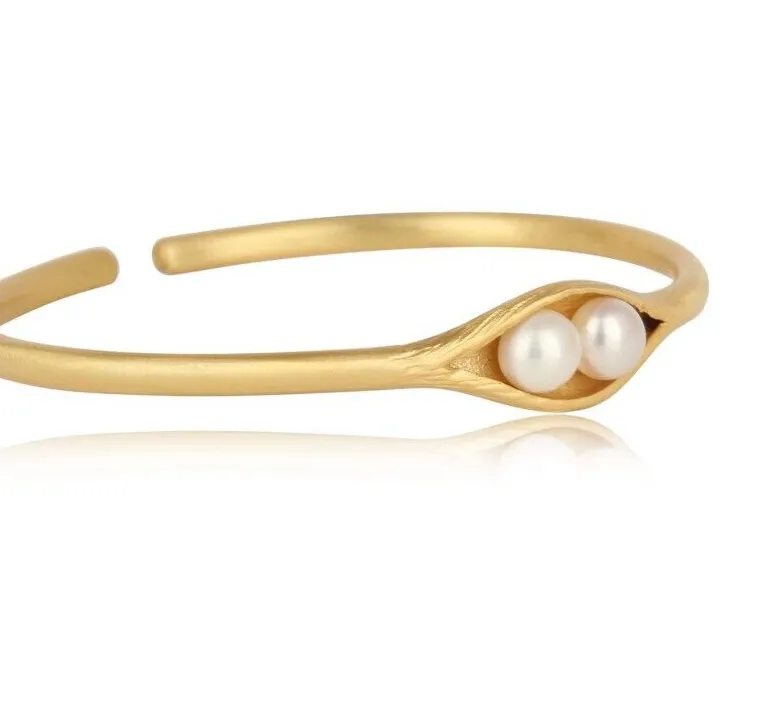 Authentic Seapod Cuff Bangle Gold Plated Texture Band Handmade Fancy Bracelet For Wedding