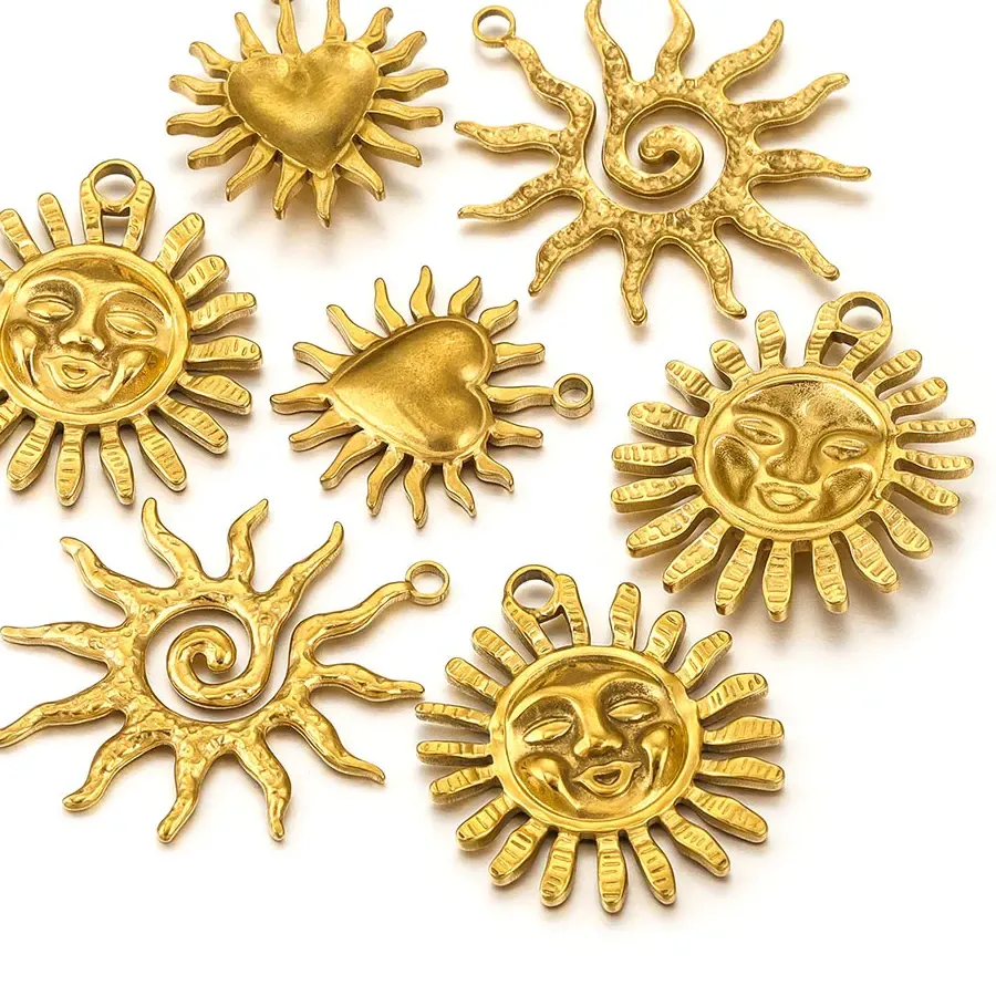 Authentic Solar Heart Charms: 5 Gold‑Plated Sun‑Heart Amulets