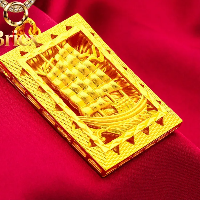 Authentic Briex Jewelry 24K Gold Smooth-Sailing Men's Pendant, AU999 Pure - Tough 3D Sailboat Style, Texture Refraction, Neck Luck Charm