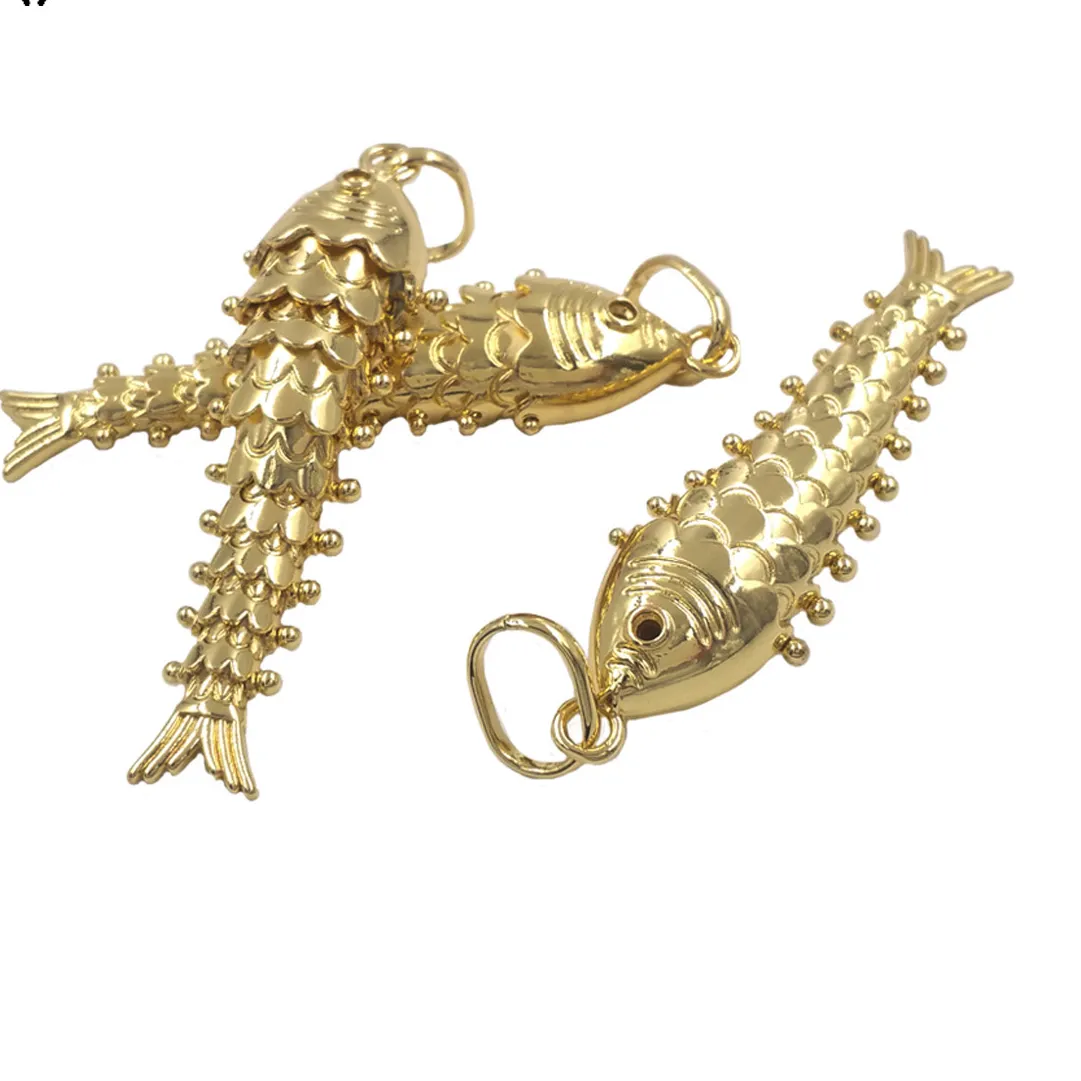 Authentic WT-P2076 Wholesale Fine Texture Gold Plated On Brass Vivid Fish Shape Long Pendants For Necklace DIY Crafts Accessory Making